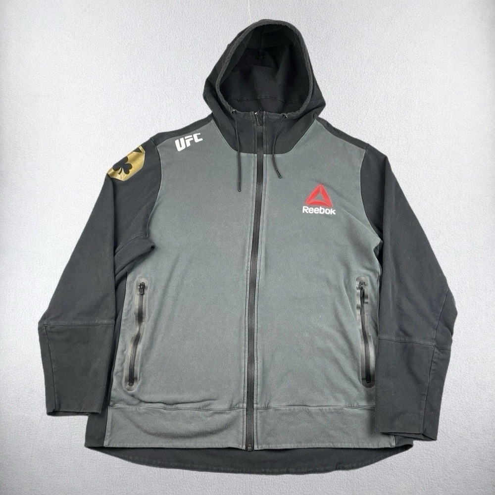 Reebok UFC Full Zip Hoodie Mens 2XL Conor McGregor Gray Black Fighter Walkout